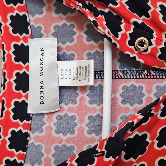 Donna Morgan Size 10 Collar Button Tie Waist Geometric Dress Final Price - Picture 3 of 9